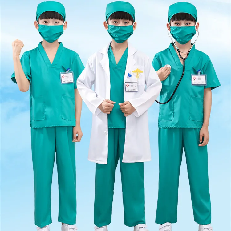 Children Surgical Uniform Kids Doctor Nurse Work Shirt Pants Coat Suit Boys Girls Halloween Fancy Party Birthday Cosplay Costume