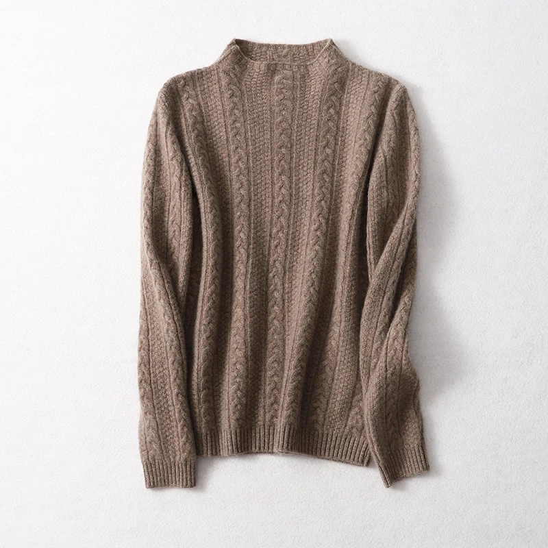 2021 Designer Winter Knit Women Crew Neck 35% Cashmere 65% Merino Custom Wool Sweater