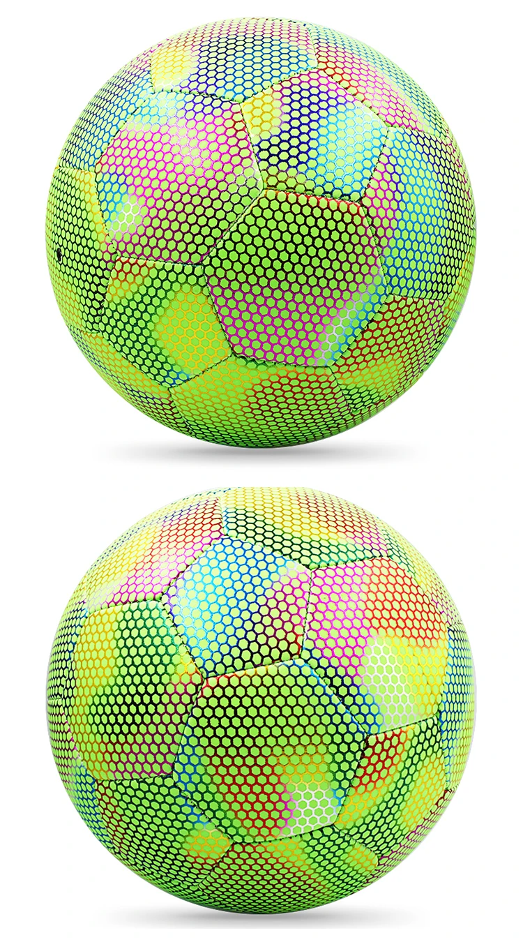 Wholesale factory  holographic Reflective glowing soccer ball glow in the dark football balls with Custom logo and size