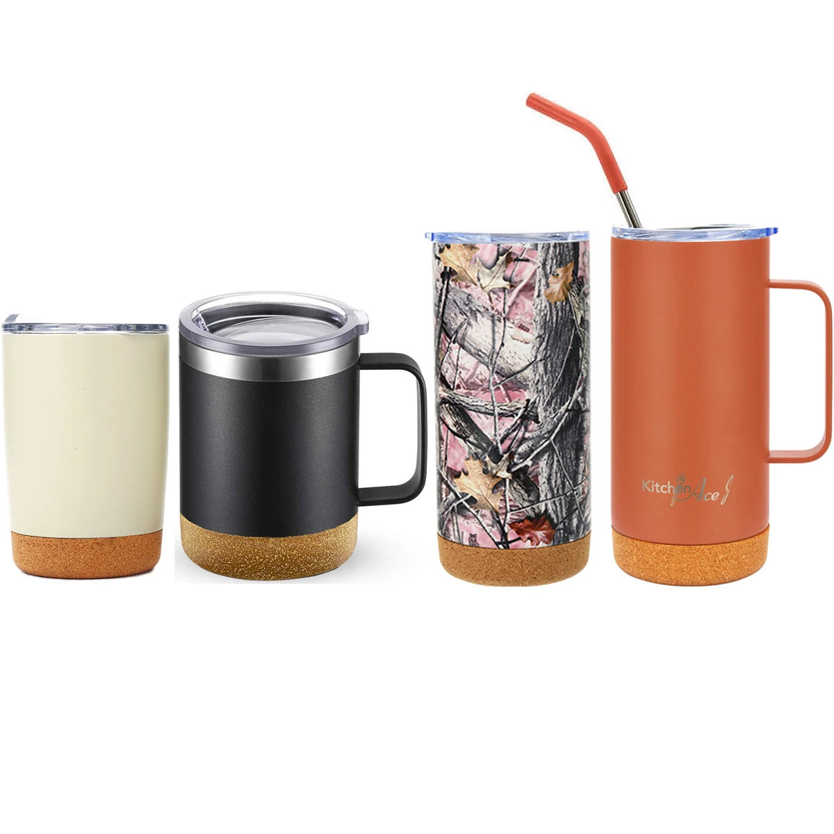 12oz 16oz 20oz custom logo stainless steel coffee cup mug tumbler thermal cork base coaster bottom with handle lid  eco friendly