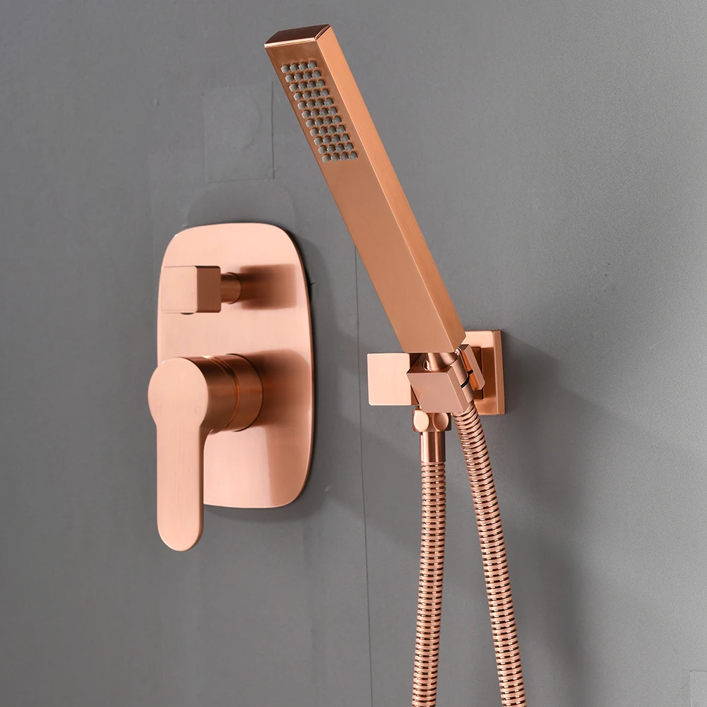 Wall Mount Brass Brushed Rose Gold Faucet Bathroom Shower Set