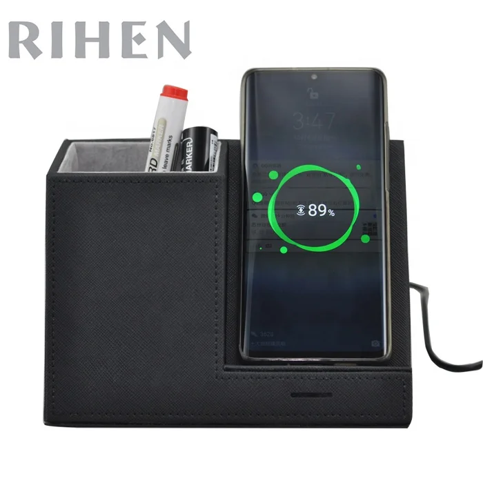 
Luxury wireless charger smart phone holder with pen holder 