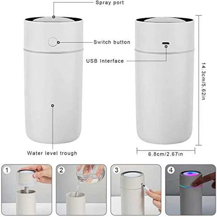 USB Humidifier 320ml Mini Portable Humidifier Ultra-Quiet LED Night Light Air Humidifier