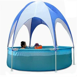 Family garden swimming pool with sunshade umbrella, foldable inflatable family tent pool
