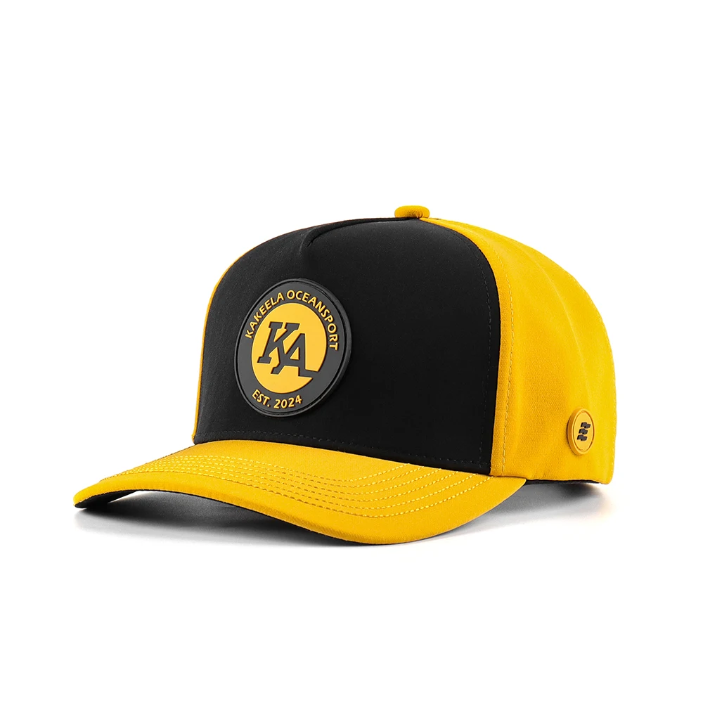 Factory wholesale baseball caps two color polyester fabric hats Custom 5 panel rubber patch light curved brim waterproof hats
