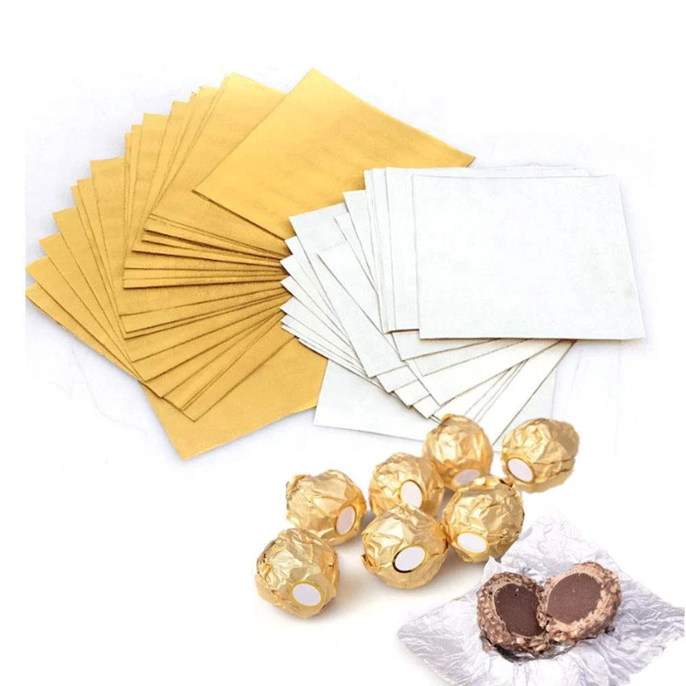 Food Grade Square Golden Custom Diy Candies Sugar Wrappers Corrugated Chocolate Aluminium Foil For Party Wedding Birthday