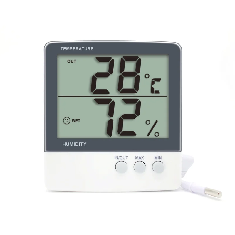 Factory Electronic LCD display Indoor Outdoor Max Min Memory Wall Mounted Temperature Probe Humidity Hygrometer Thermometer