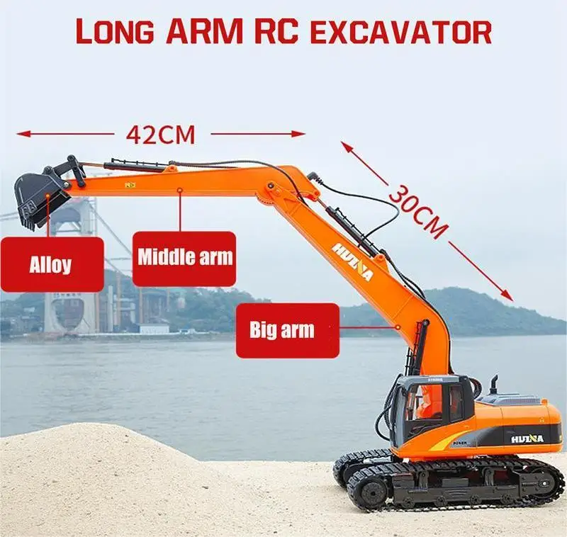 Хит продаж гидравлический экскаватор Huina 1551 с длинным рычагом 2 4 ГГц 1/14 15 дюймов из сплава RC строительный автомобиль