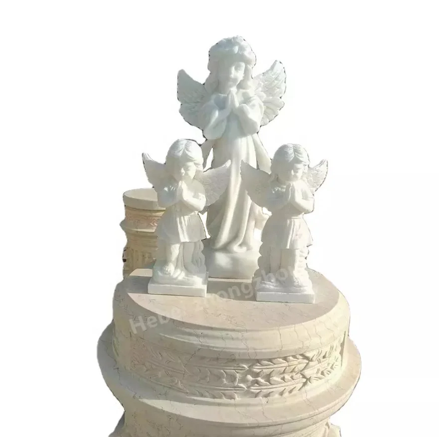 Hot Sale Small White Marble Angel Stone Children Sculpture Cherubs Praying Angel Statues