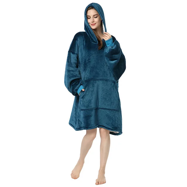  Oversized Sherpa Blanket with Hood Pocket and Sleeves Super Soft Warm Comfy Plush Wearable