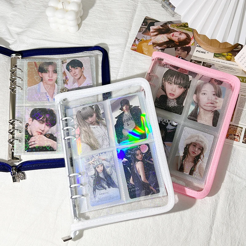 4 pocket a5 plastic binder with top loader zipper binder 4/2/1 card coin glitter photo album with large capacity