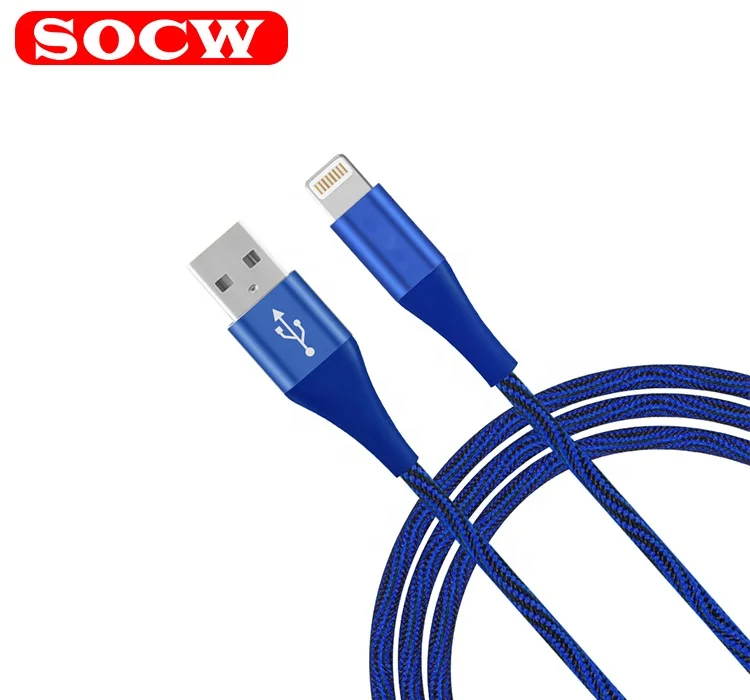 
MFI manufacture SOCW fast charging usb A to lightning data cable with kevlar braided 2.4A 
