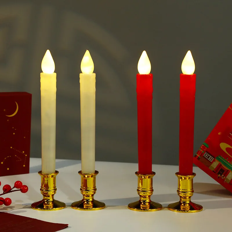Flameless Taper Wedding Decoration Battery Operated Dinner Wedding Brass Golden Taper decorative Steel Metal led candle light