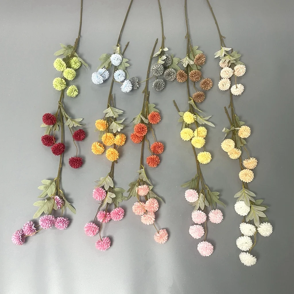 Interior Floral Decorative Wholesale Small Faux Pompon Chrysanthemum Dandelion Artificial Silk Kiku Flower  Customize