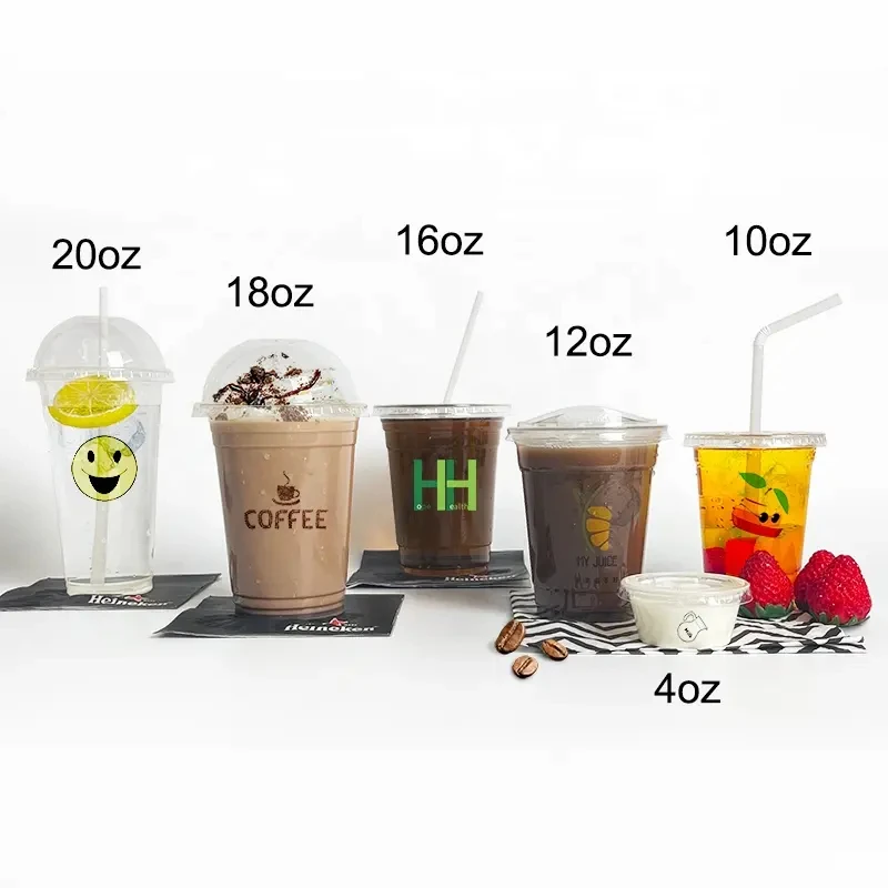 newly compostable 1oz/4oz/5oz/6oz/8oz sauce bubble tea boba beverage coffee cups clear pla biodegradable cup with seal lid