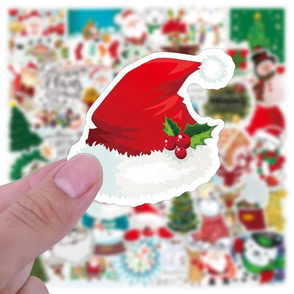Custom 51pcs Hot Sale Santa Clause Elf Christmas stickers Wall Phone Waterproof Snowman Window Decor Stickers for gifts