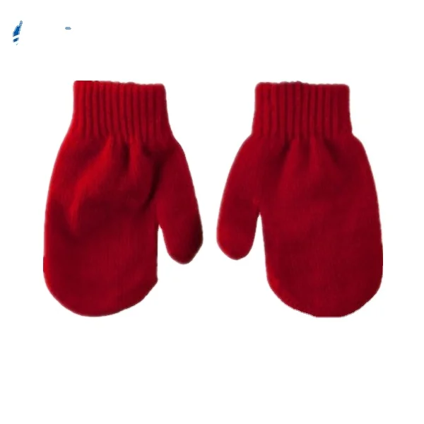 Wholesale Customized Pure Solid Color Knitted Warm Gloves Fingers Mittens for Kids Children Girls Boys