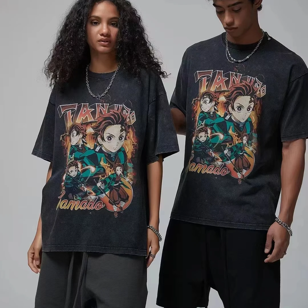 DTG custom Logo high quality acid wash t shirt slim-fit vintage washed 280 gsm tshirt graphic t-shirt for men