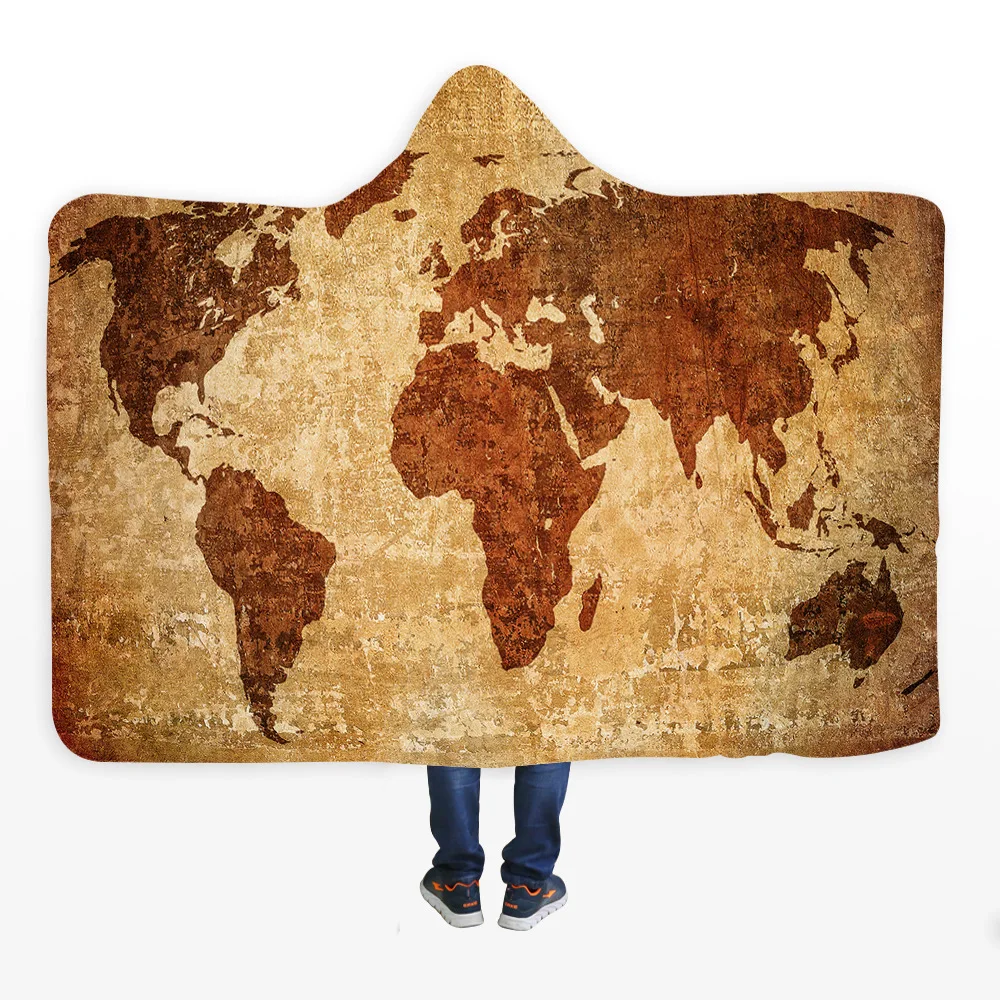 
Sheepskin scroll vintage map with hooded cape blanket and thickened office hat blanket 
