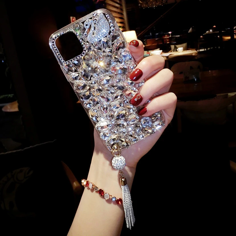 Clear Glitter Sparkle Phone Case Swan Pattern Fashionable TPU Phone Case With Tassel For iphone 11 12  pro XR
