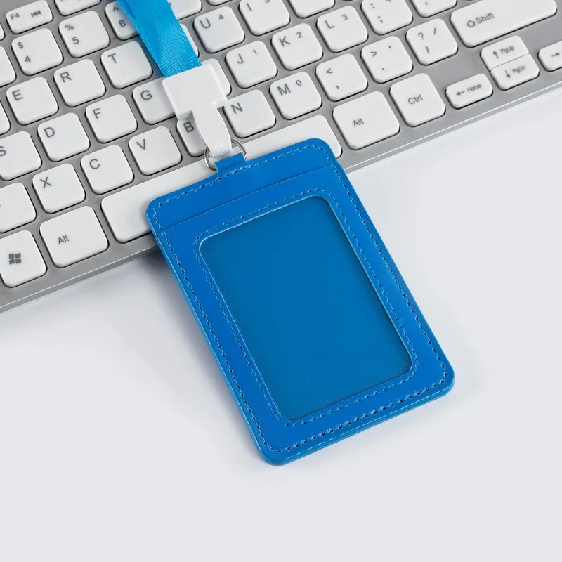 Custom Wholesale School worker card Candy Color PU Leather Employee ID card badge holders With Lanyards 1016