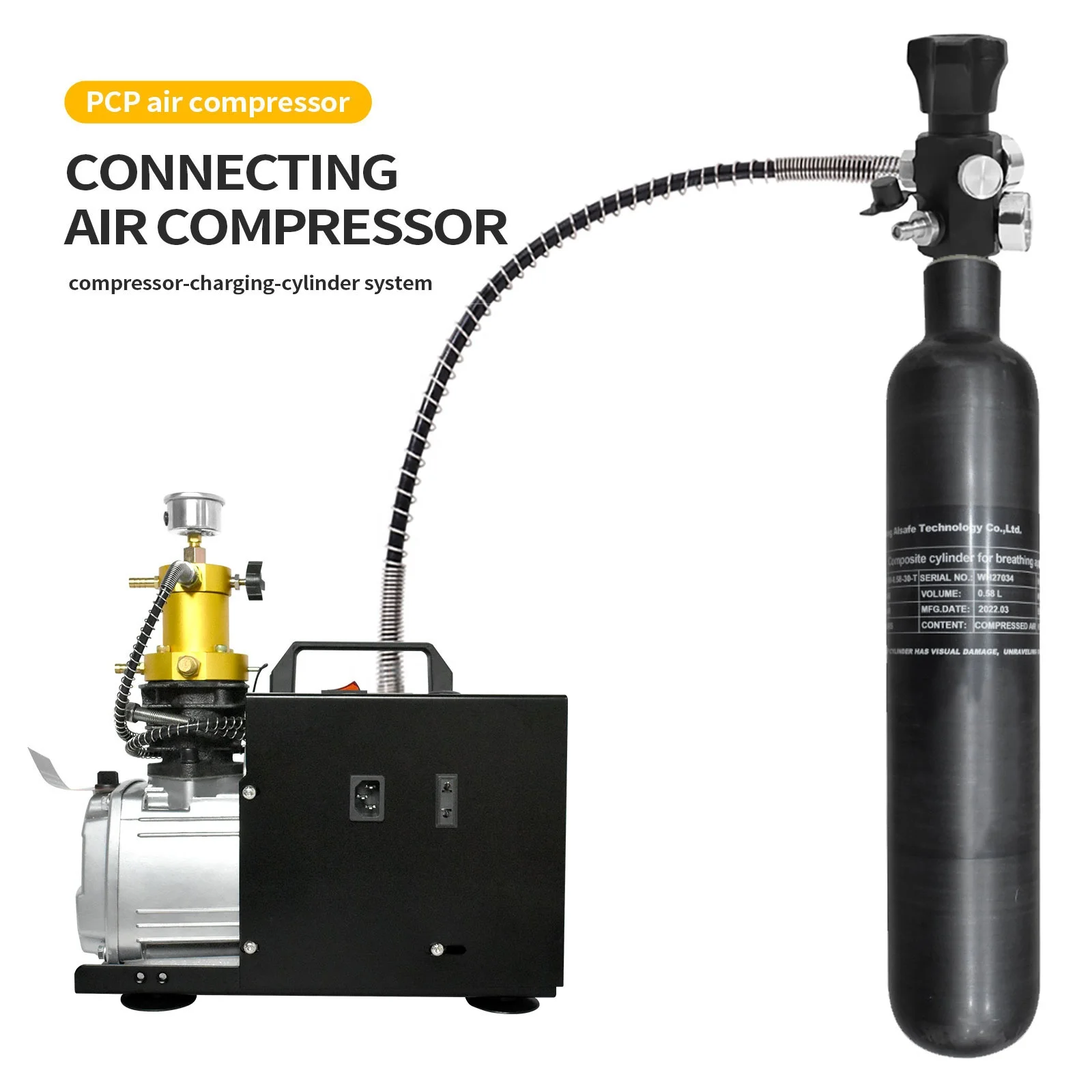 GP High Pressure  0.58L Carbon Fiber Gas Cylinder 4500psi 300Bar PCP Air Tank for Paintball