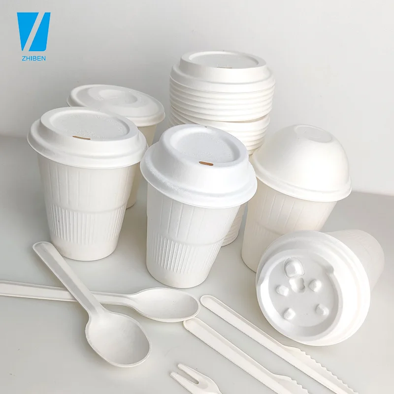 Zhiben Biodegradable disposable sugarcane bagasse pulp paper hot coffee water 80 90mm compostable eco friendly  coffee cup lids