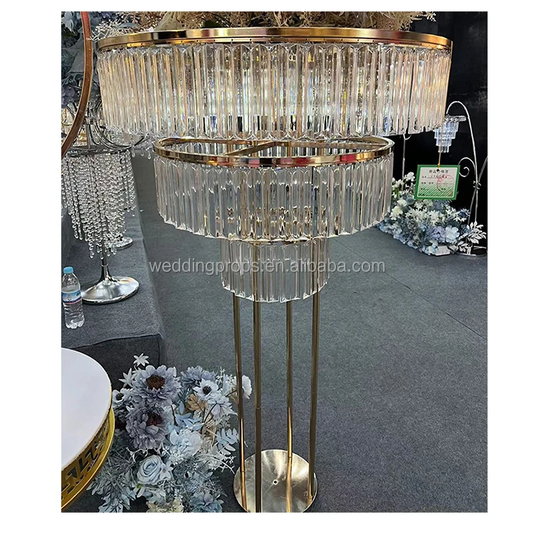 Wedding Crystal Mental Gold Flower Stand Hanging Crystal Table Centerpiece For Wedding