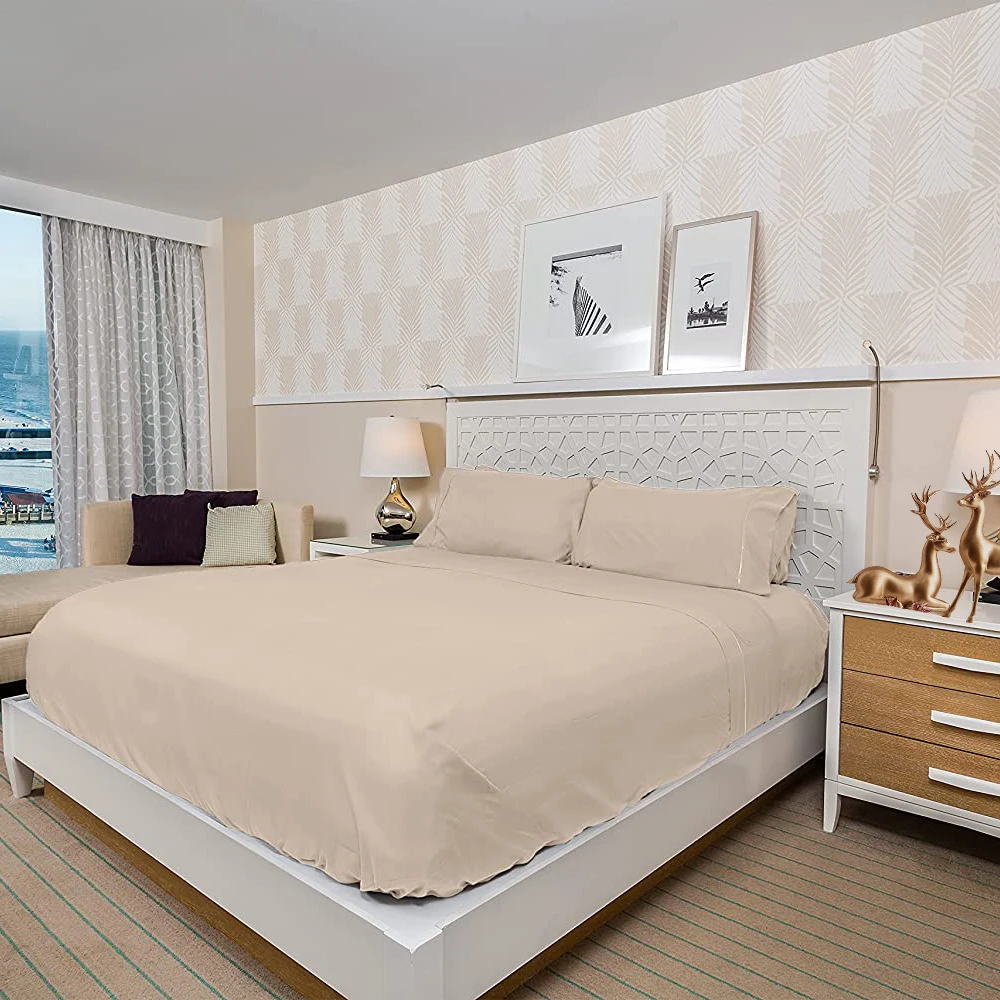 Wholesale 4 Pcs King Size 100% Cotton Cozy Low Allergy Bed Sheet Bedding Comforter Set