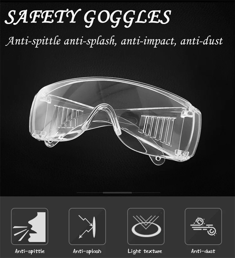 Chemical anti splash reusable protection glasses plastic medical goggles safety