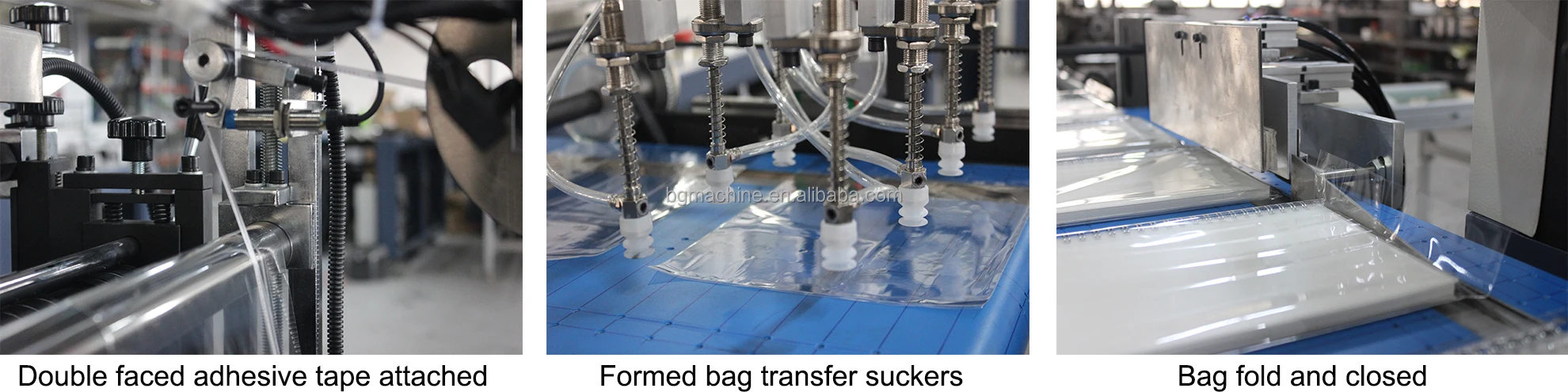 BenGang automatic OPP film bag forming kitchen cleaning clothes towels wrapping packing machine with double size adhesive tape