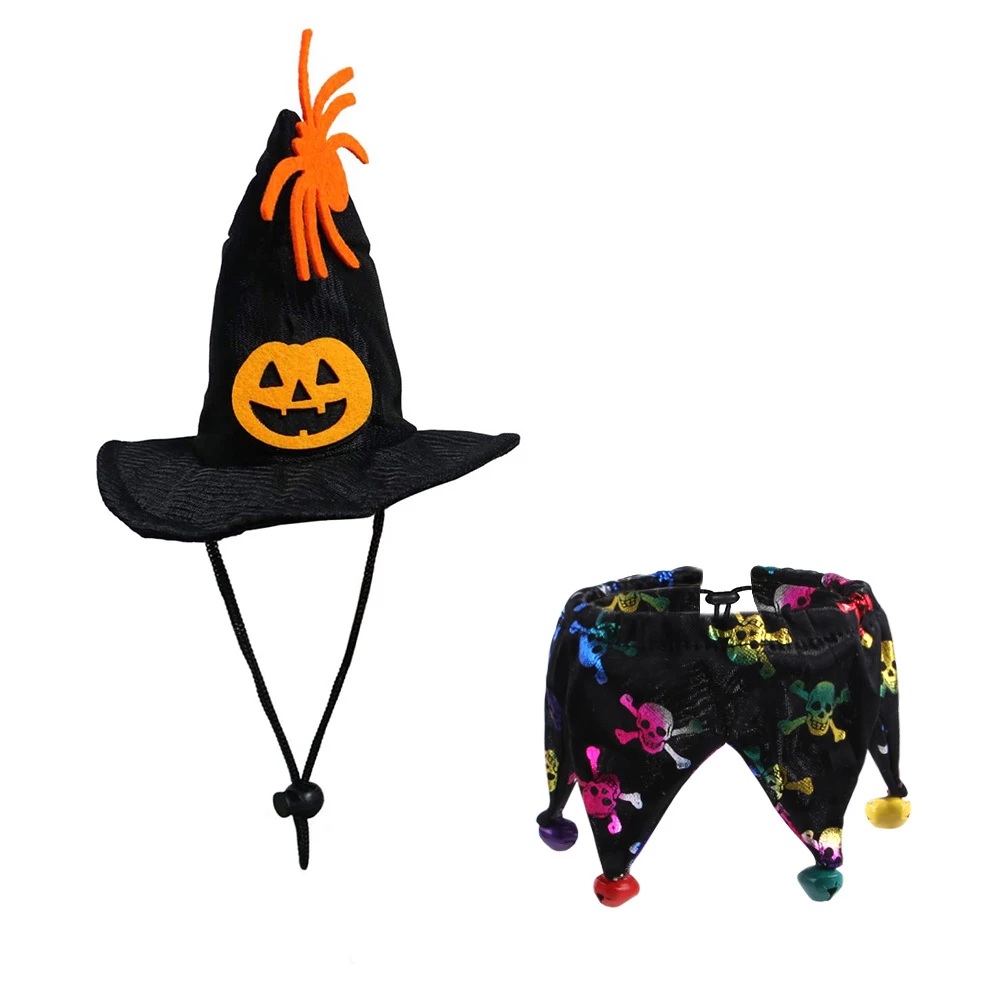 Wholesale hot sale Hallowmas cat toy hat neckerchief skeleton design black printed cloak dress up toys for cats