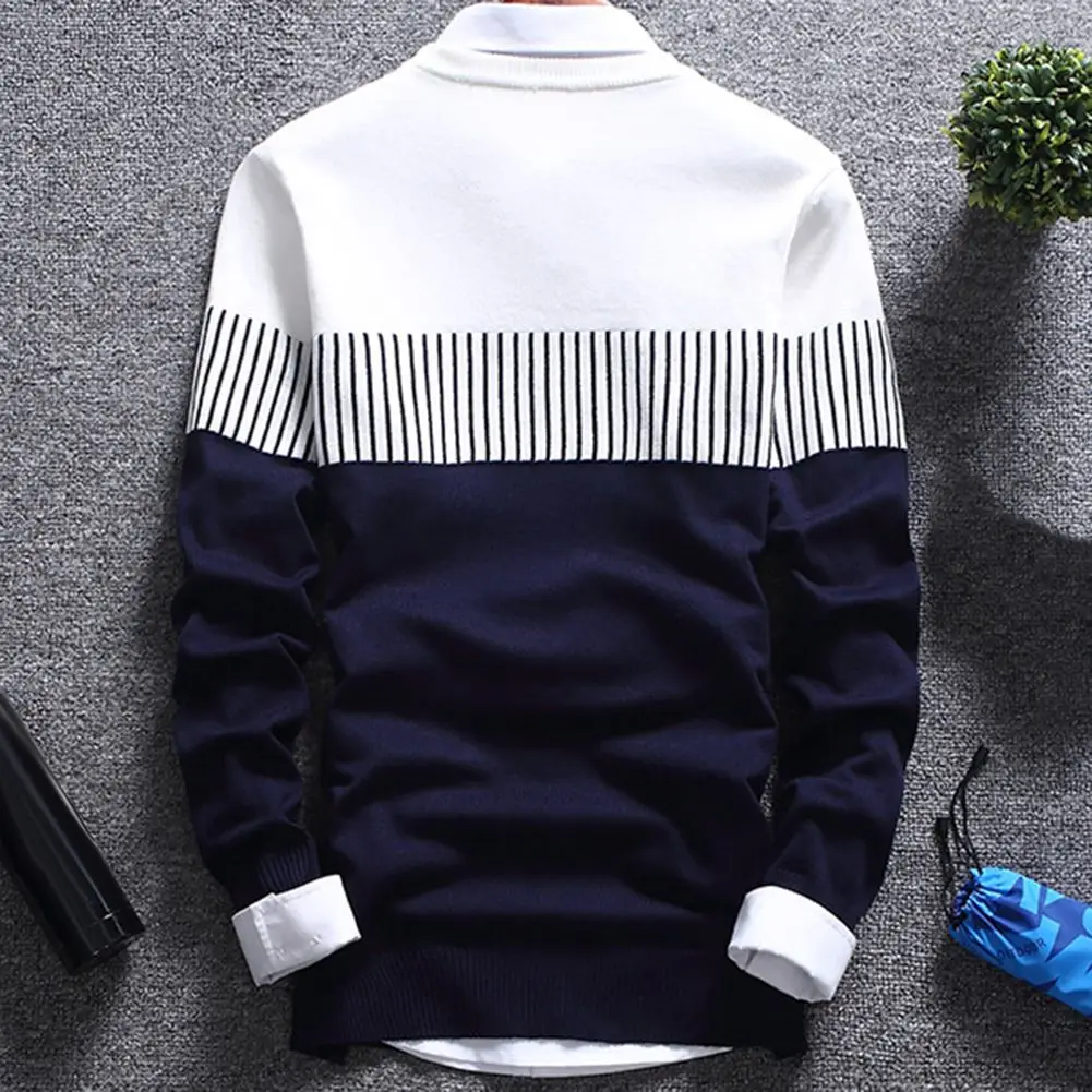 Korean Trend Knitted Black Plus Size Fashion Striped Men Crew Turtle Neck Hooded Wool For Men Crewneck Sweatshirt Sweaters