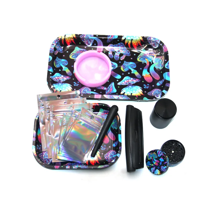 Custom Logo Smoking Kit 13 In 1 Stash Jar Cigarette Rolling Machine With Tobacco Bag Smoking Tools Set Kit