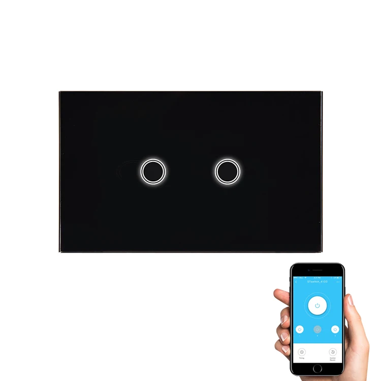 
Smart Switches Work With WIFI, 2 Gang American Standard Switch Touch Control with Nocturnal Light indicator 