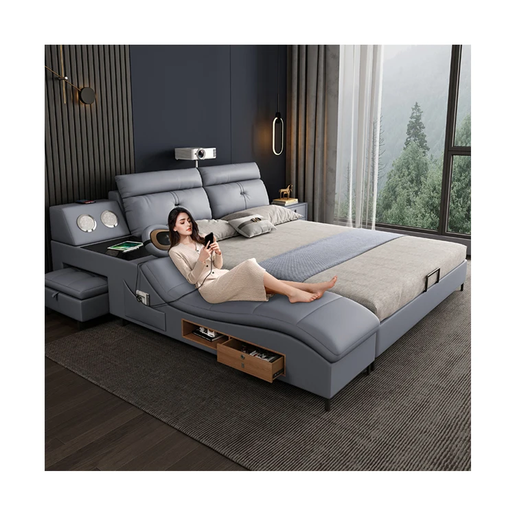 Bedroom furniture set designer leather light luxury modern bed king size bed other  bedroom furniture Storage bed with music