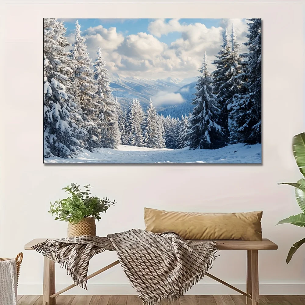 Snow scene cold forest poster wooden frame art canvas HD poster printing mural for home room living room bedroom