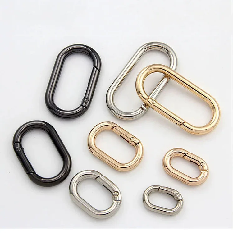 Wholesale Metal Zinc Alloy Oval Spring Ring Round Carabiner Clip Spring Gate O Ring For Bags