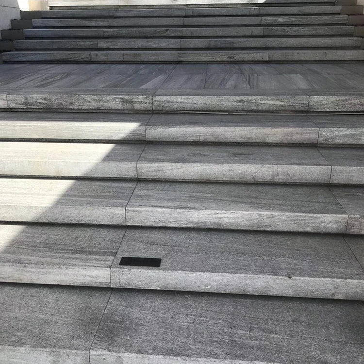 Granite Stair Tread Exterior Stone Steps and Riser Grey Natural Tops Graphic Design Outdoor Contemporary Hotel Polishing Glossy