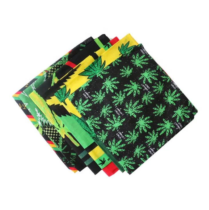 Hot sale cotton men and women hip-hop Jamaican reggae dance hemp leaf kerchief