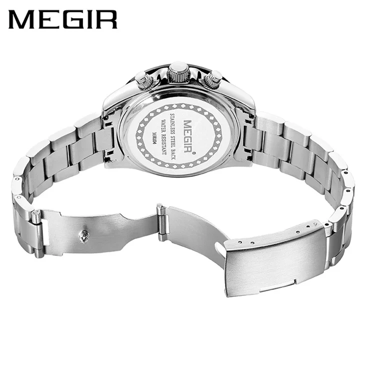 MEGIR Men Stainless Steel Strap Watch Top Brand Luxury Sports Quartz Watches Waterproof Chronograph Wristwatch 8104