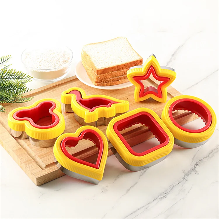 Bread Cutters for Lunch & Bento Box 6 Piece Stainless Steel Star Heart Square Round Cute Shape Sandwich Cutter And Sealer Set