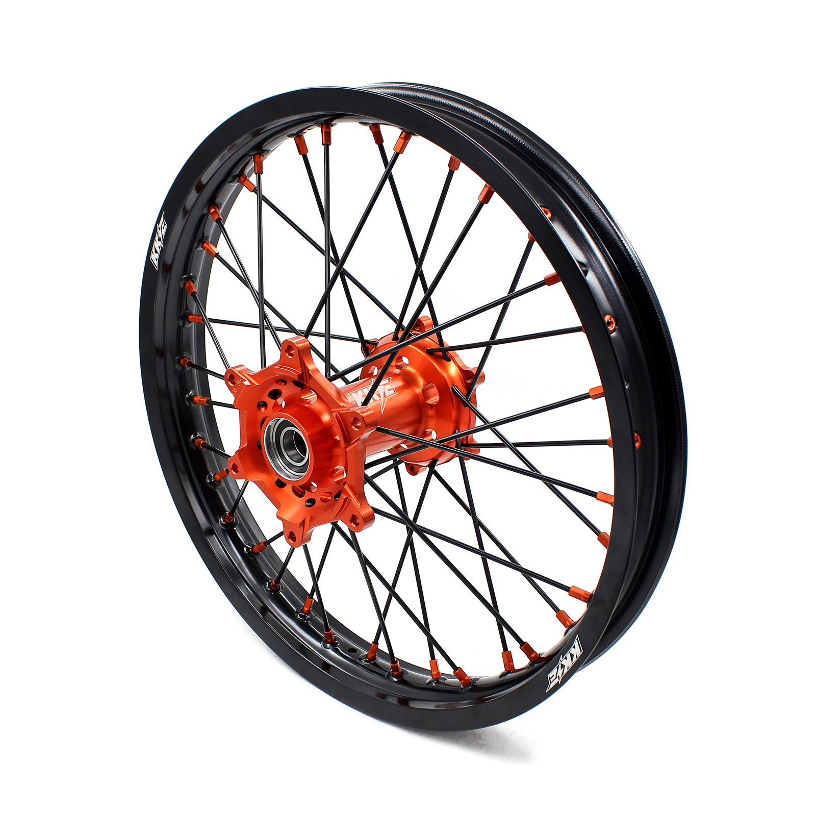 KKE Motorcycle Dirt Bike MX Enduro Wheels Fit KTM125 450 EXC SX-F Orange Hub Black Rim Orange Nipple Black Spoke