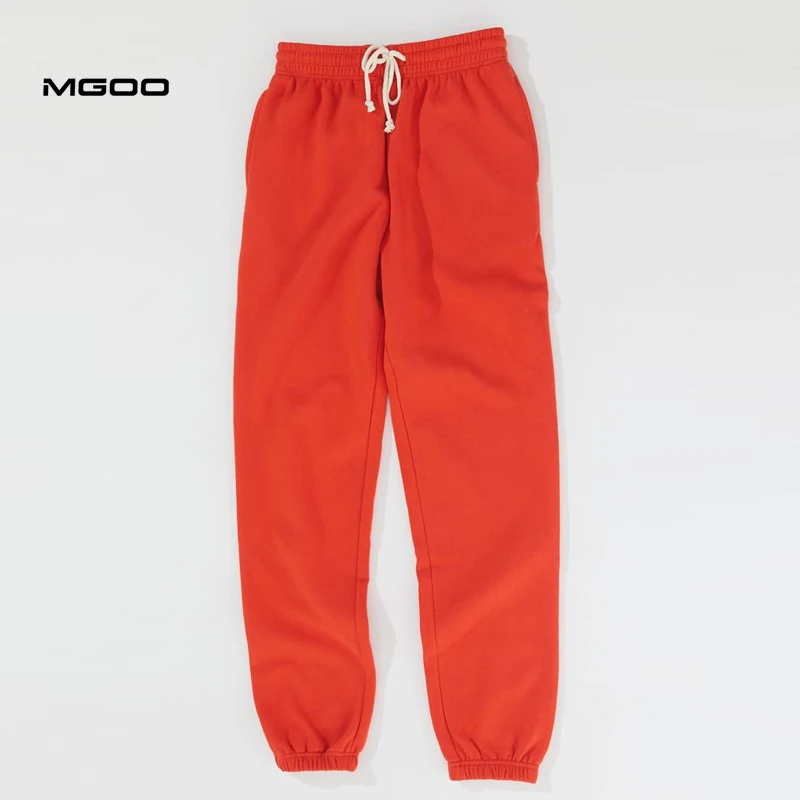 MGOO Elastic Hem Orange Plain Blank Oversized Sweatpants Cotton Fleece Joggers