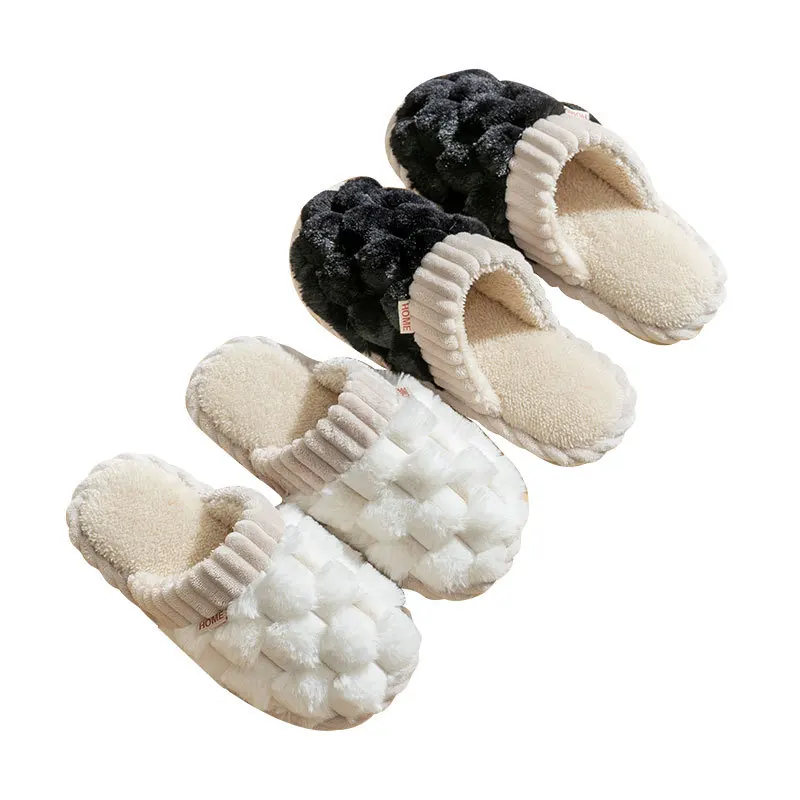 Cotton slippers female home with autumn and winter indoor warm home thick bottom couple plush slippers home winter