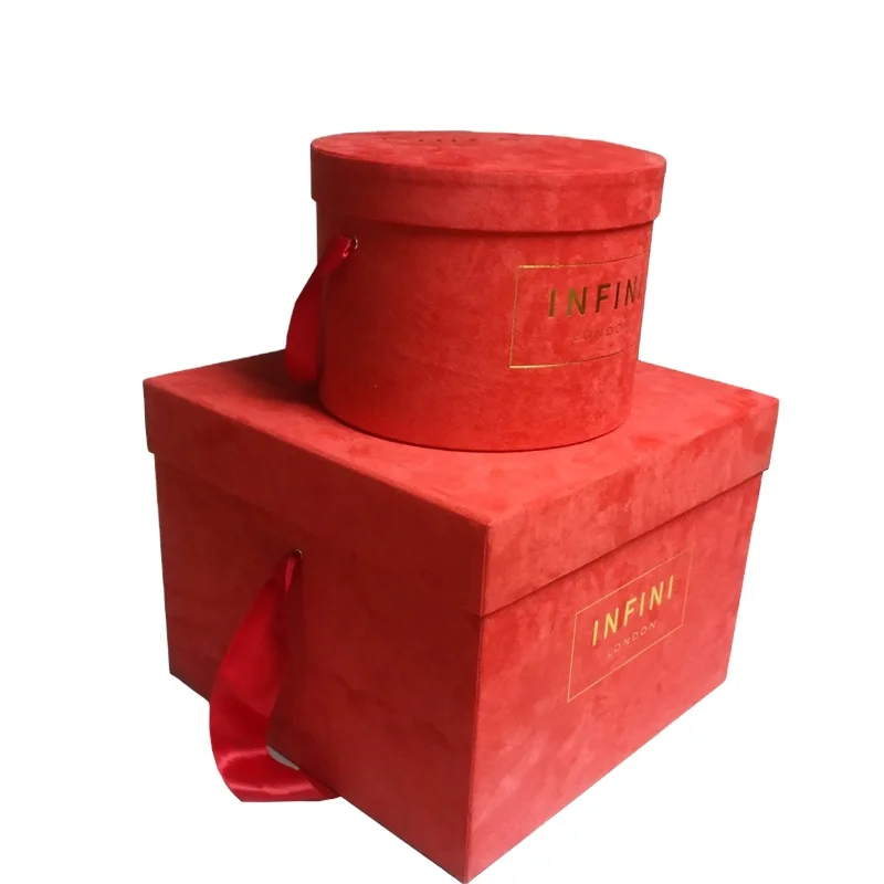 Custom logo beauty round box velvet flower box rose packing with silk