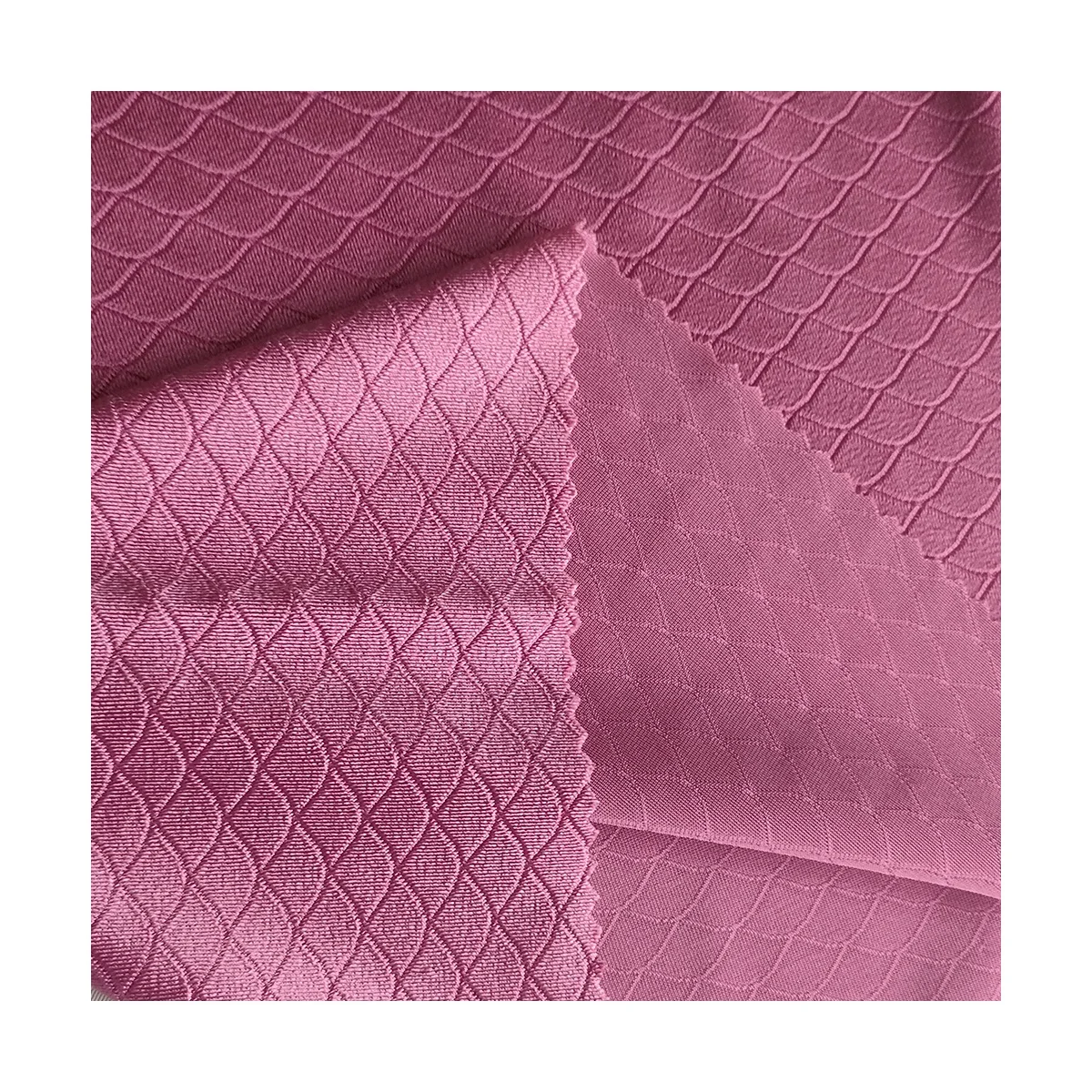 Изготовленный На Заказ 160 см 180GSM 84% нейлон 16% спандекс трикотаж Джерси светло-фиолетового цвета, с рисунком протектора в виде рыбьей чешуи, жаккардовая ткань для одежды