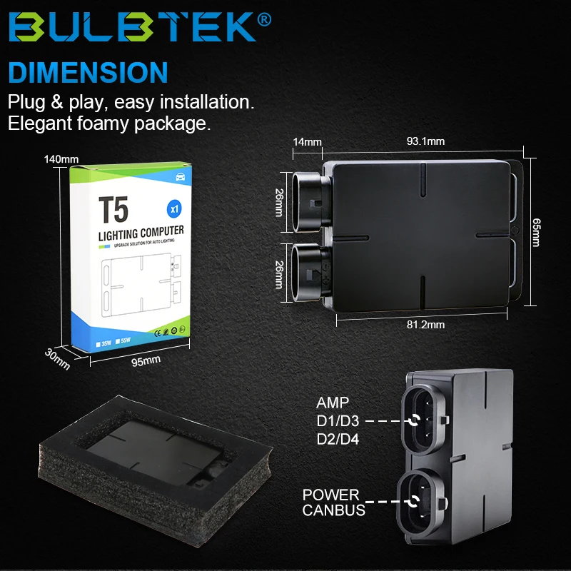 BULBTEK function hid canbus slim ballast 35w xenon kit fast start hid headlight t5 d1 d3