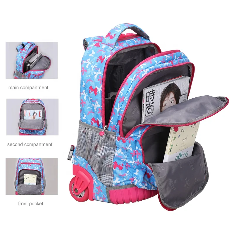 Aoking Ergonomic Design Large Capacity 18.5inch Waterproof Girl Trolley School Bag