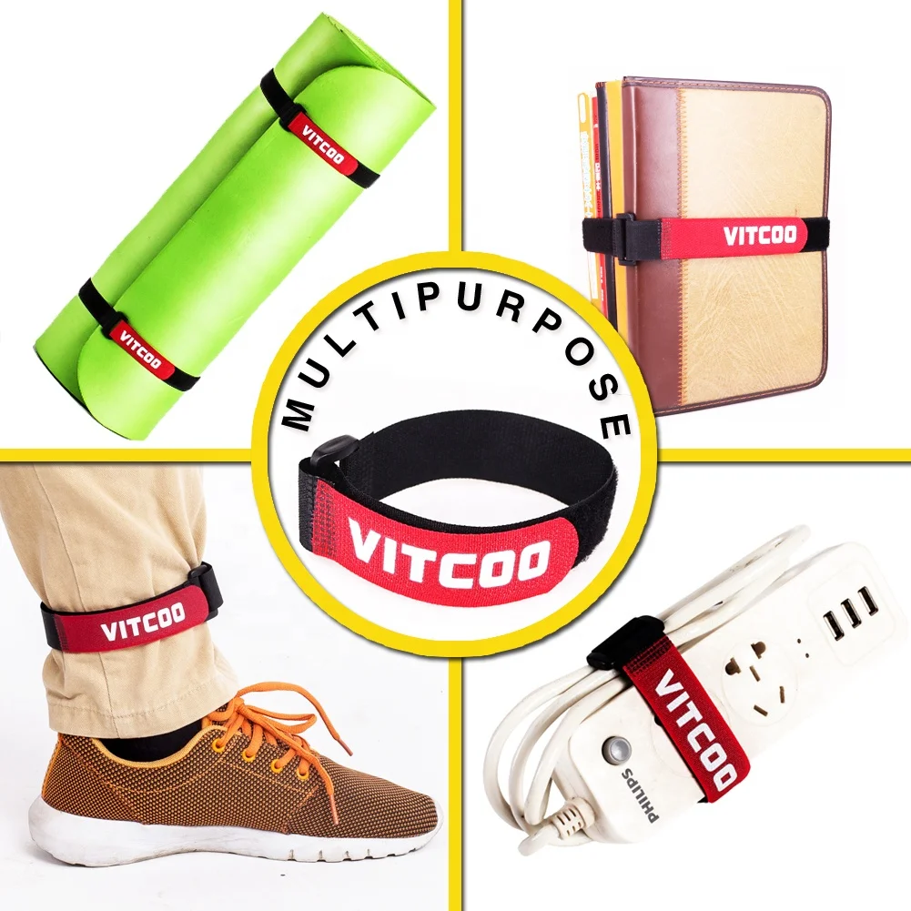 Reusable Strength Luggage Skid Resistance Cinch Colorful Adjustable Cable Wrap Hook And Loop Fastener Strap With Plastic Buckle